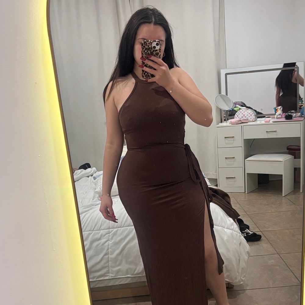 Elegant Brown Sleeveless Dress